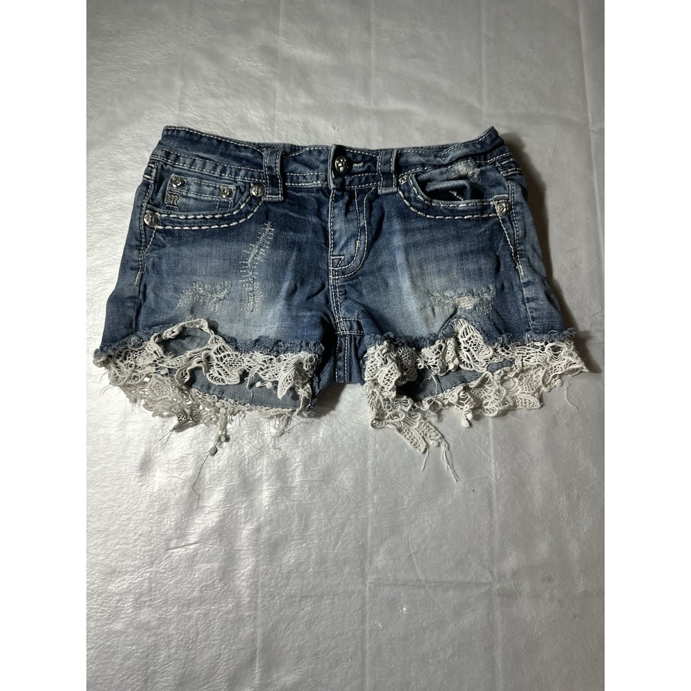 Miss Me Signature Shorts Womens 28 Denim Jean Lace Distressed Cutoff Y2K Western
